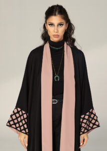 Light crepe abaya with pink from inside 
M-2324
